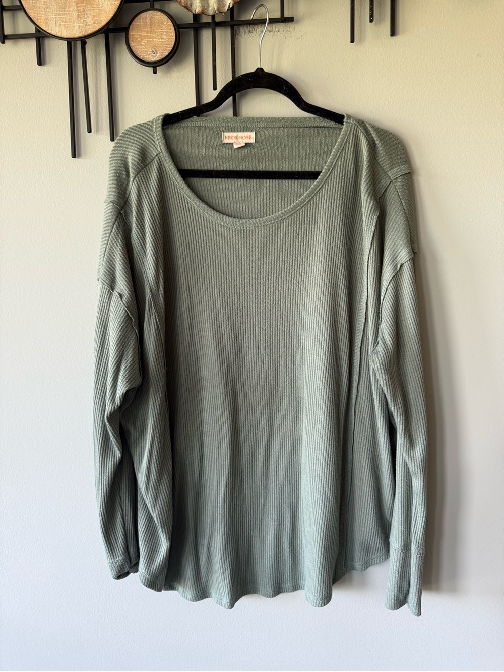 Knox Rose Sage Ribbed Long-Sleeve Scoop Neck Top